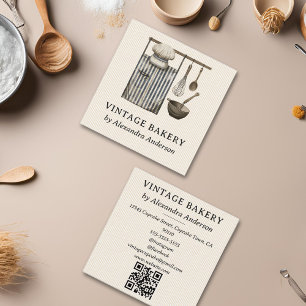 Elegant Vintage Bakery Baking Tool Illustrations Square Business Card