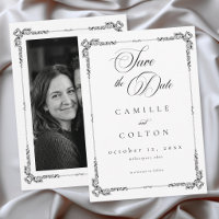 Elegant Vintage Baroque Black White Wedding Photo