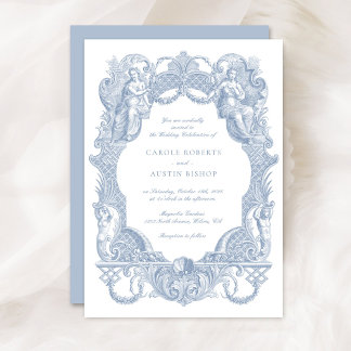 Elegant Vintage Baroque Blue Toile Frame Wedding Invitation