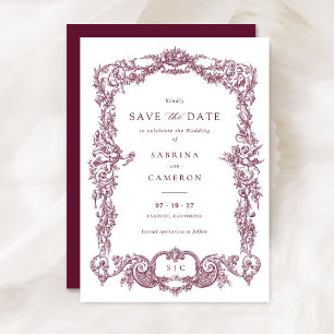 Elegant Vintage Baroque Burgundy Save the Date Invitation