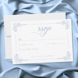 Elegant Vintage Baroque Dusty Blue Wedding RSVP Card