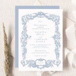 Elegant Vintage Baroque Floral Blue Frame Wedding Invitation<br><div class="desc">Elegant Vintage Baroque Floral Dusty Blue Frame Wedding Invitation Card</div>