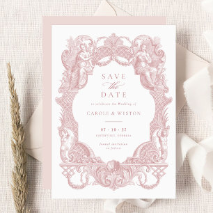 Elegant Vintage Baroque Floral Wedding Save Date Invitation