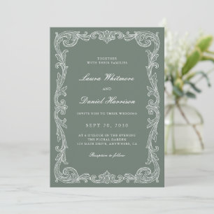 Elegant Vintage Baroque Frame Sage Green Wedding Invitation