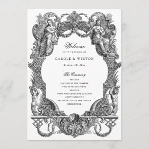 Elegant Vintage Baroque Frame Toile Wedding Programme