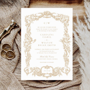 Elegant Vintage Baroque French Gold Frame Wedding Invitation