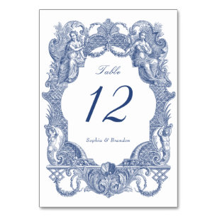 Elegant Vintage Baroque Navy Blue Frame Wedding Table Number