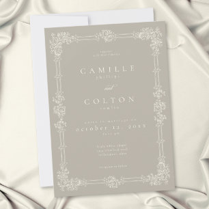 Elegant Vintage Baroque Neutral Tan Ivory Wedding Invitation