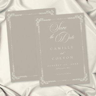 Elegant Vintage Baroque Neutral Tan Ivory Wedding Save The Date