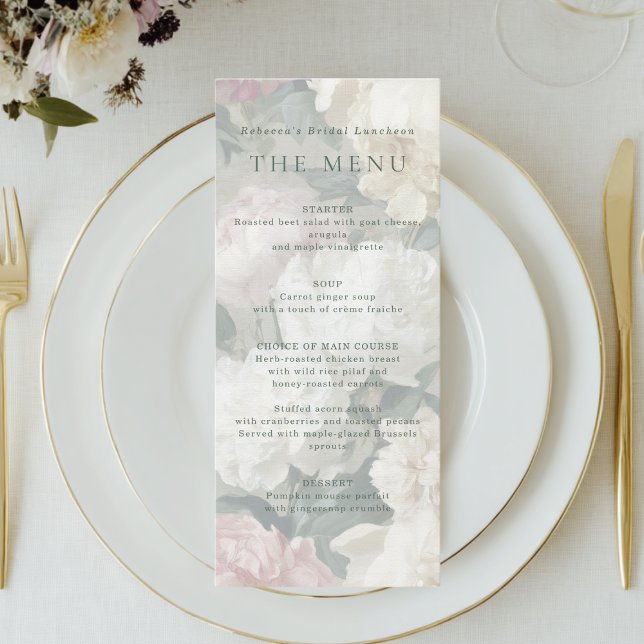 Elegant Vintage Baroque Pastel Flowers Wedding Menu (Creator Uploaded)