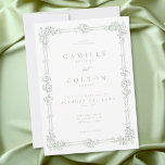 Elegant Vintage Baroque Sage Green Wedding Invitation<br><div class="desc">This elegant vintage baroque dusty sage green wedding invitation design features an ornate scroll border with classic typography. Perfect for formal,  timeless celebrations,  it delivers a refined blue and white wedding aesthetic with a luxurious,  sophisticated feel. Created by Simply Farmhouse Press.</div>