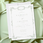Elegant Vintage Baroque Sage Green Wedding Invitation<br><div class="desc">This elegant vintage baroque dusty sage green and white wedding invitation design features an ornate scroll border with classic typography. Perfect for formal,  timeless celebrations,  it delivers a refined wedding aesthetic with a luxurious,  sophisticated feel. Created by Simply Farmhouse Press.</div>
