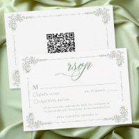 Elegant Vintage Baroque Sage Green Wedding QR