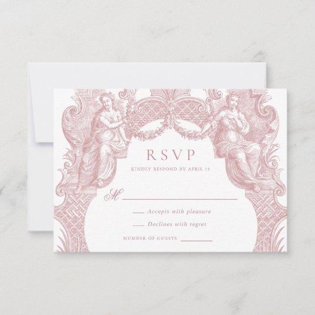 Elegant Vintage Baroque Toile Frame Wedding RSVP Invitation (Front)