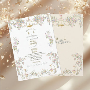 Elegant Vintage Baroque Watercolor Wedding Flowers Invitation