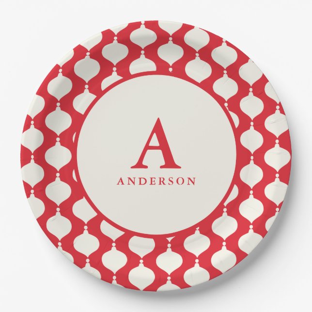 Elegant vintage bauble Christmas party Paper Plate (Front)