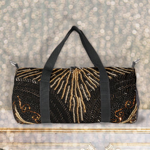 Elegant vintage beaded look gold & black duffle bag