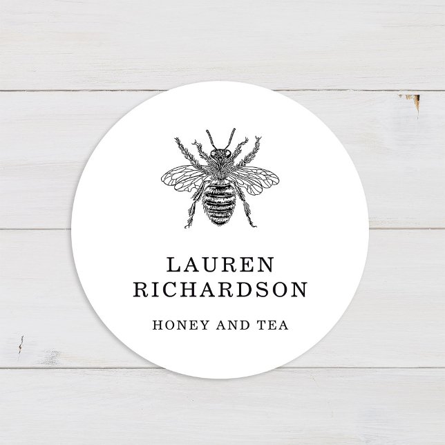Elegant Vintage Bee Classic Round Sticker (A vintage bee sticker)