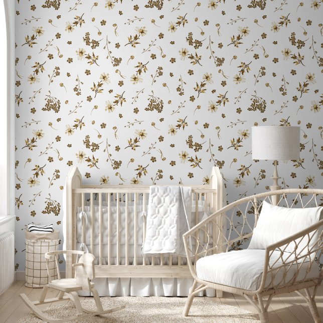 Elegant Vintage Beige Botanical Floral Pattern Wallpaper (Kids)