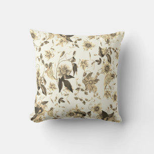 Elegant Vintage Beige Botanical Passion Flowers Cushion
