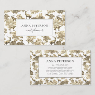 Elegant Vintage Beige Brown Toile Deer in Woodland Business Card