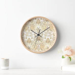 Elegant Vintage Beige Cream White Flowers Clock