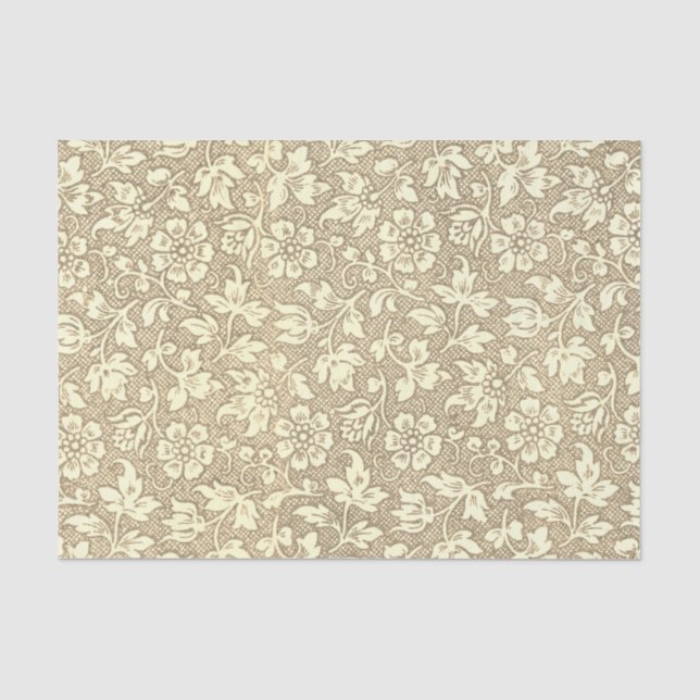 Elegant Vintage Beige Floral Pattern Tissue Paper (Front)