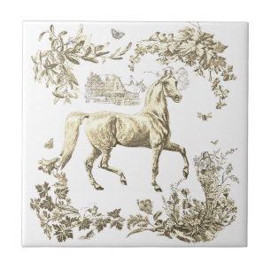Elegant Vintage Beige Horse Floral Tile