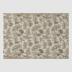 Elegant Vintage Beige Horse Toile Kraft Tissue Paper