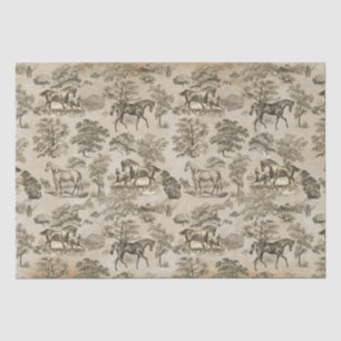 Elegant Vintage Beige Horse Toile Kraft Tissue Paper