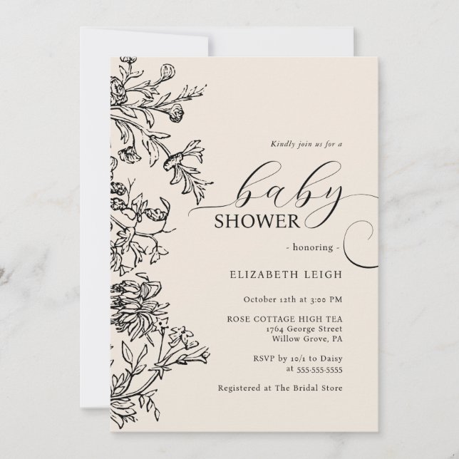 Elegant Vintage Beige Neutral Baby Shower  Invitation (Front)