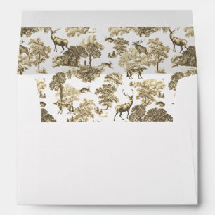 Elegant Vintage Beige Toile Deer Fox in Woodland Envelope