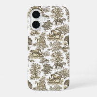 Elegant Vintage Beige White Horses Toile Pattern