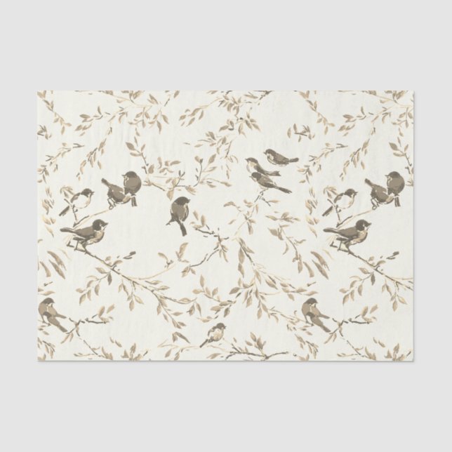 Elegant Vintage Bird and Branch Pattern  Tissue Paper (Front)