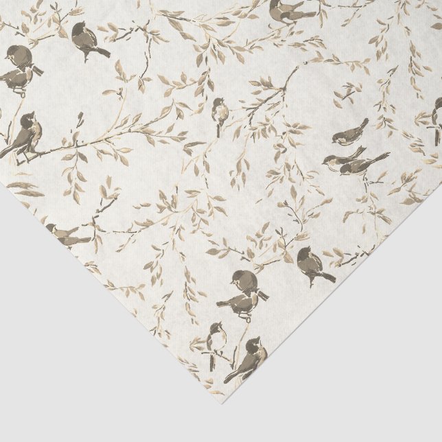 Elegant Vintage Bird and Branch Pattern  Tissue Paper (Detail)
