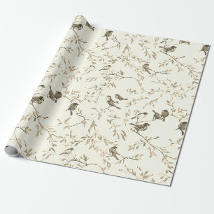 Elegant Vintage Bird and Branch Pattern Wrapping Paper
