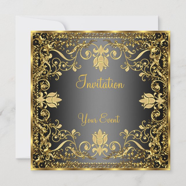 Elegant vintage Black and Gold Invitation (Front)