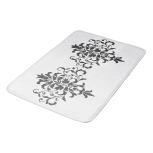 Elegant Vintage Black and White Damask Bath Mat
