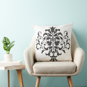Elegant Vintage Black and White Damask Cushion