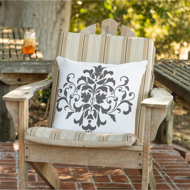 Elegant Vintage Black and White Damask Cushion (Chair)