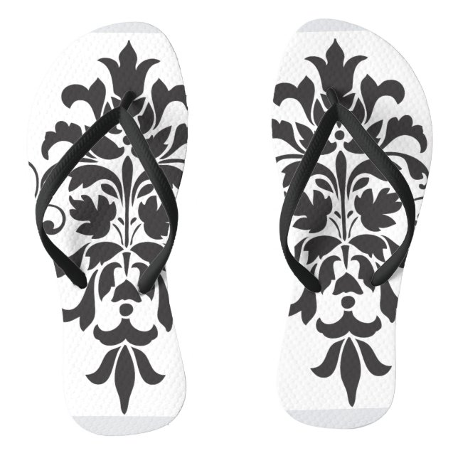 Elegant Vintage Black and White Damask  Jandals (Footbed)