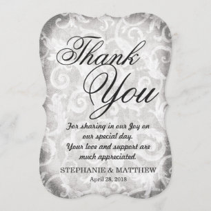 Elegant Vintage Black and White Damask Thank You Card