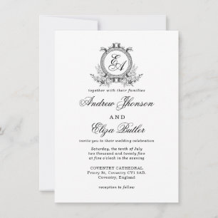 Elegant Vintage Black and White Monogram Invitation