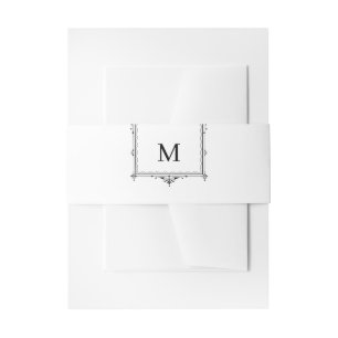 Elegant Vintage Black and White Monogram Wedding Invitation Belly Band