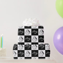 Elegant Vintage Black and White Santa Christmas Wrapping Paper