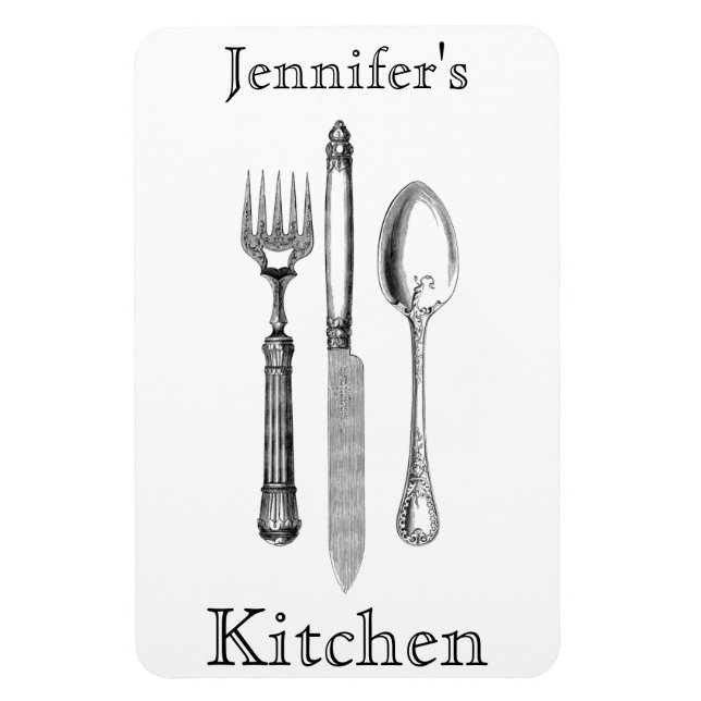 Elegant Vintage Black and White Silverware Magnet (Vertical)