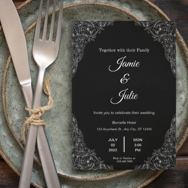 elegant vintage black and white wedding invitation (Creator Uploaded)