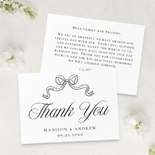 Elegant Vintage Black Bow Wedding Thank You Card