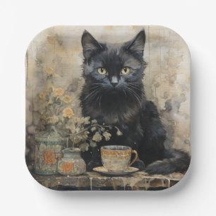 Elegant Vintage Black Cat Paper Plate