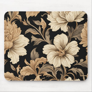 Elegant Vintage Black Floral Pattern Mouse Pad